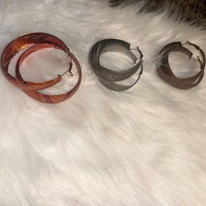 Three piece abstract print hoop earrings